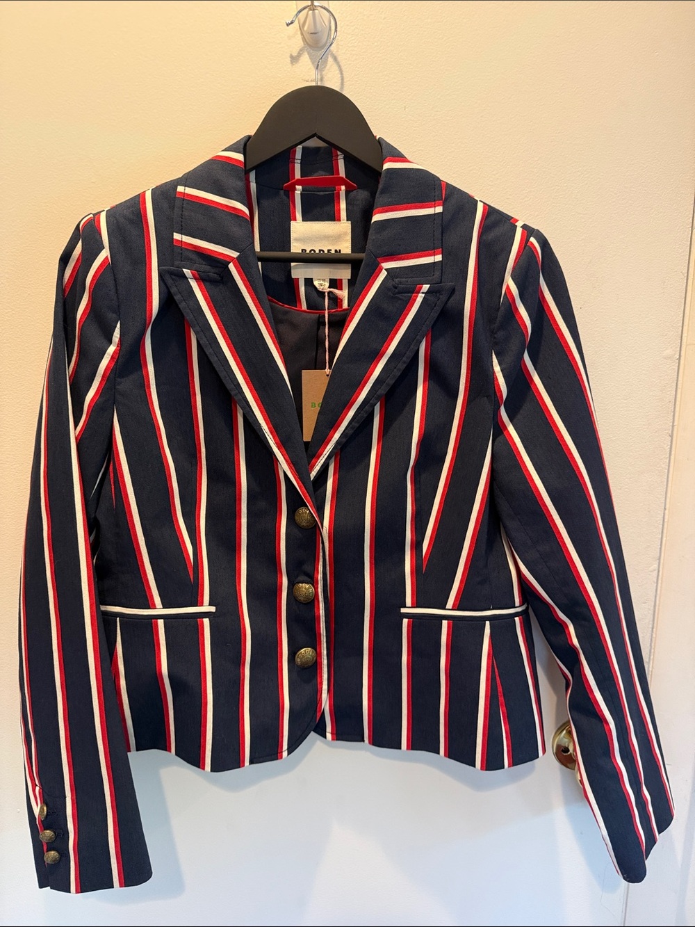 Boden Navy Blazer with Red & White Stripes
